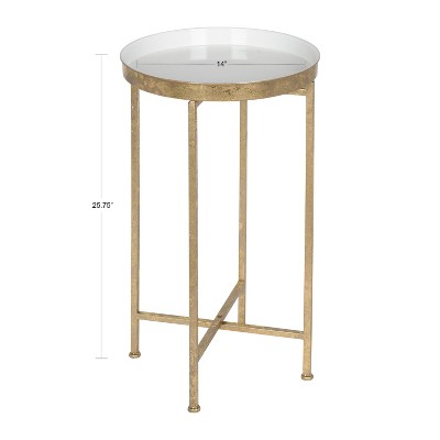 White and Gold Round Metal Foldable Tray Accent Table