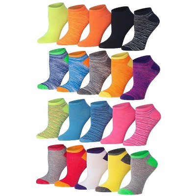 Tipi Toe Women's 20 Pairs Colorful Assorted Solid Striped Patterned Low Cut/No Show Socks