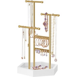 3-Tier Jewelry Display Stand with Tray - Metal Frame Holder for Necklaces, Earrings & Rings - 1 of 4