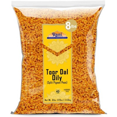 Toor Dal (Split Pigeon Peas) Oily - 128oz (8lbs) 3.63kg - Rani Brand Authentic Indian Products