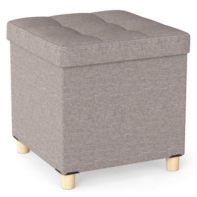 Costway 1/2 PCS 18 Inches Ottoman with Storage,Tray & Rubber Wood Legs for Small Space Living Room Gray/Beige