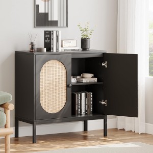 Rattan Buffet Cabinet with Adjustable Shelf, Farmhouse Boho Storage Sideboard for Dining Room, Entryway, Living Room - 1 of 4