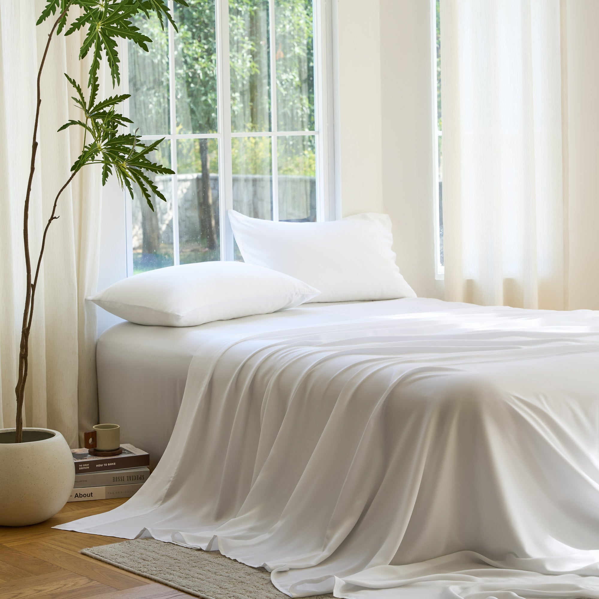 DOZ Bamboo Viscose Sheet Set, Organically Grown Bamboo, Buttery Soft, Cooling, High GSM, Deep Pockets Ivory King
