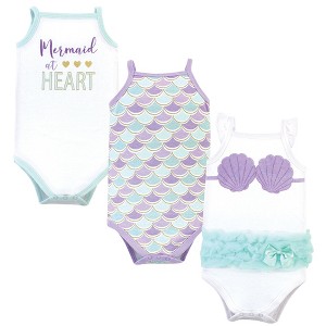 Little Treasure Baby Girl Cotton Bodysuits 3pk, Mermaid - 1 of 4
