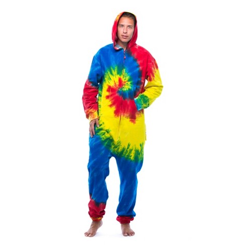 #followme Mens One Piece Tie Dye Adult Onesie Fleece Hoody Pajamas  6436-MULTI-XXL