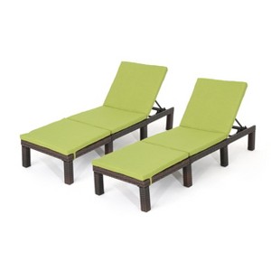 GDFStudio Laraine Outdoor Wicker Armless Adjustable Chaise Lounge with Cushion (Set of 2) - 1 of 4