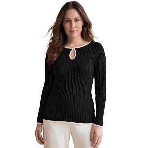 Jessica London Ribbed Keyhole Pullover Sweater - S, Black : Target