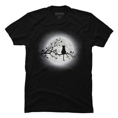 Men's Design By Humans The Cat and The Moon By Maryedenoa T-Shirt