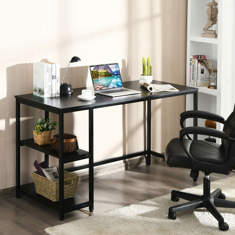 Costway 55'' Computer Desk Office Study Table Workstation Home w/ Adjustable Shelf Black/Coffee/Brown, 4 of 13