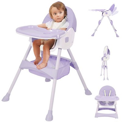 Napei 6- in -1 Baby High Chair with 5 -Point Safety Harness and Adjustable Dining Tray,Foldable High Chair for Space-Saving-Grape