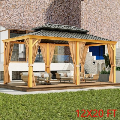 12X20 FT Outdoor Galvanised Steel Hardtop Gazebo Double Roof With Netting & Curtain