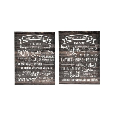 (Set of 2) 11" x 14" Bath and Kitchen Rules Unframed Wall Canvas Black - Prinz