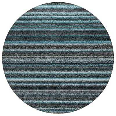 Teal Blue Sky Blue And Gray Striped Washable Indoor Outdoor Area Rug