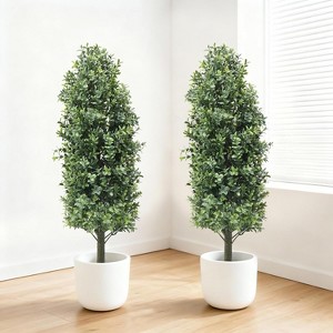 2Pcs Artificial Boxwood Plants with Ground Spikes, Outdoor Faux Topiary Tree, UV Resistant Shrubs for Garden Patio Porch Yard Decor - 1 of 4