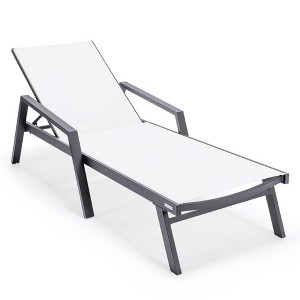 LeisureMod Marlin Patio Chaise Lounge Chair With Armrests in Black Aluminum Frame Set of 2 - 1 of 4