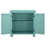Classic Storage Cabinet 1pc Modern Traditional Accent Chest with Mirror Doors Antique Aqua Finish Pendant Pulls Wooden Furniture Living Room Bedroom - 3 of 4