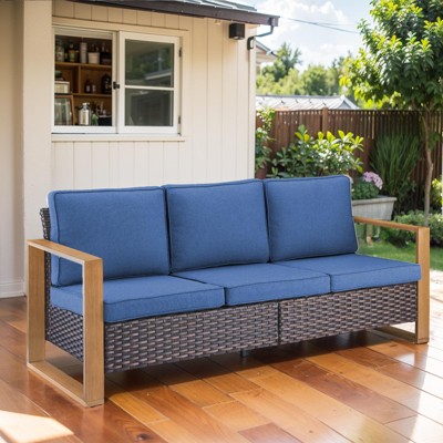Buenhomino Patio Couch with High Back, 75" 3 Seats Outdoor Sofa, All Weather PE Wicker Couch with 4-inch Cushion for Porch, Backyard, Balcony, Deck