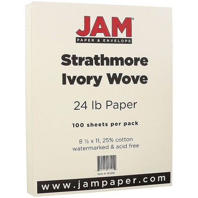 JAM Paper Strathmore 24lb Paper 8.5 x 11 Ivory Wove 100 Sheets/Pack 191259