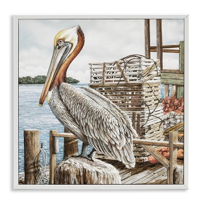 Stupell Industries Pelican Perched on Fishing Dock Black Framed Giclee Art