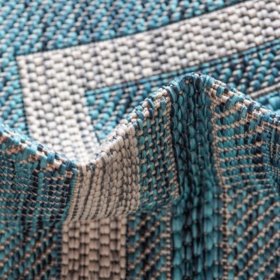 Octagon Teal Abstract Easy-Care Outdoor Rug
