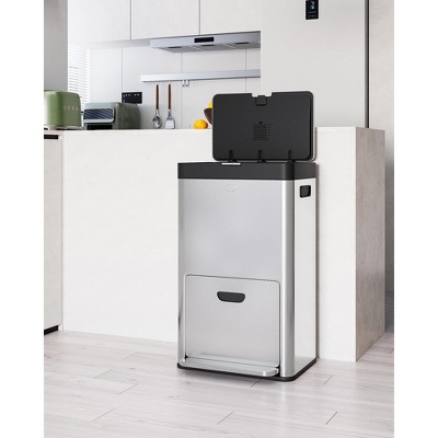 Stainless Steel Kitchen Trash Bin 14.8 Gallon Kitchen Garbage Bin with Foot Pedel