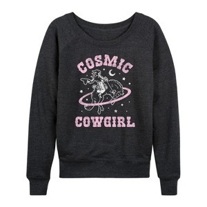Women's - Instant Message - Cosmic Cowgirl Stars Lightweight French Terry Wide Neck Long Sleeve Graphic Shirt - 1 of 4