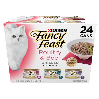 Photo 1 of Purina Fancy Feast Grilled Gourmet Wet Cat Food Chicken, Turkey  Beef Collection - 4.5lbs/24ct Variety Pack 
EXP AUG 2026