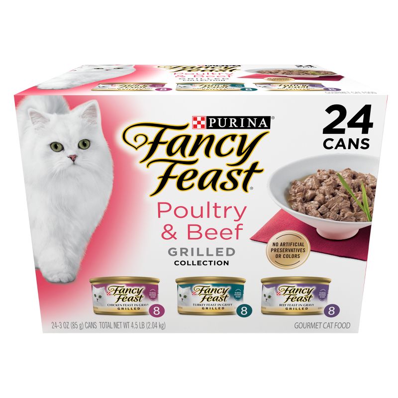 Purina Fancy Feast Grilled Variety Pack with Chicken, Turkey &#38; Beef Flavor Wet Cat Food Cans - 3oz/24ct, 1 of 11