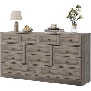12 Drawers Dressers for Bedroom, 61" Wide Wood Chest of Drawers, TV Stand Dresser for 65" TV, Modern Clothes Storage Organizer for Living Room - 1 of 4