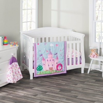 Everyday Kids 4-Piece Princess Crib Bedding Set for Girls – Includes Quilt, Fitted Sheet, Dust Ruffle & Diaper Stacker – Nursery Décor