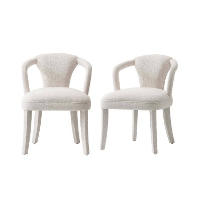Manhattan Comfort Set of 2 Palmer Modern Tweed Upholstered Dining Armchairs Ivory