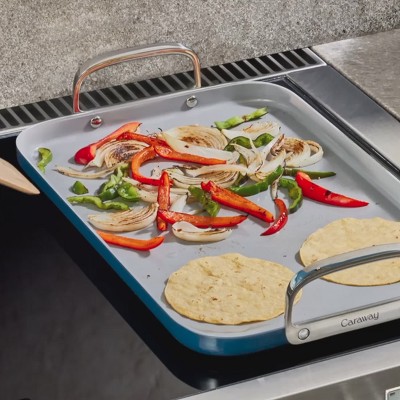 Cream Ceramic Nonstick Double Burner Griddle with Stainless Steel Handles