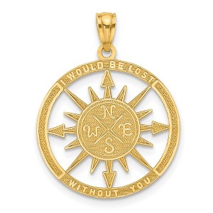 Black Bow Jewelry 14k Yellow Gold Lost Without You Compass Pendant, 21mm (13/16 Inch) - 1 of 4