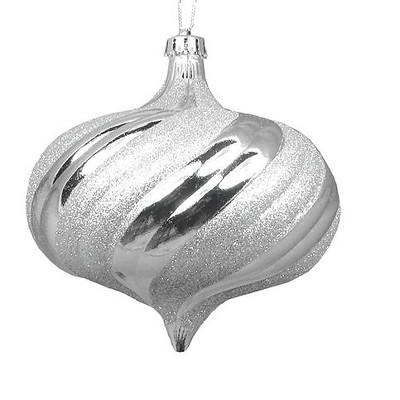 Northlight 4ct Shiny Glitter Swirl Shatterproof Onion Drop Christmas Ornament Set 5.75" - Silver