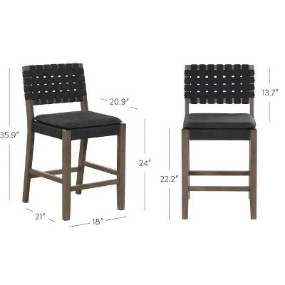 Cohen Black Faux Leather Saddle Counter Stools with Wood Frame, Set of 2