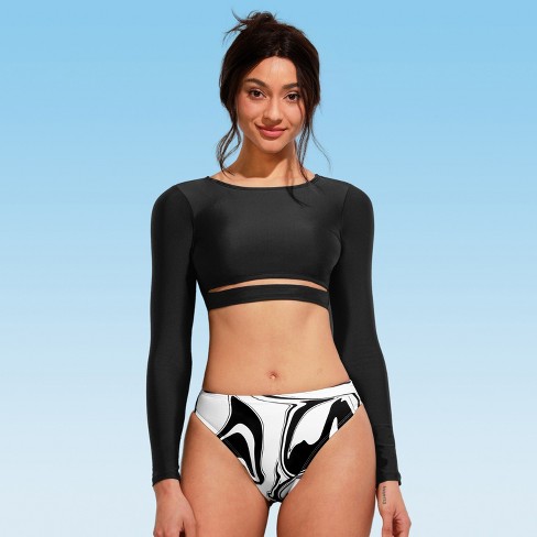 Women's Cutout Long Sleeve Crop Top Bikini Set - Cupshe - Black : Target