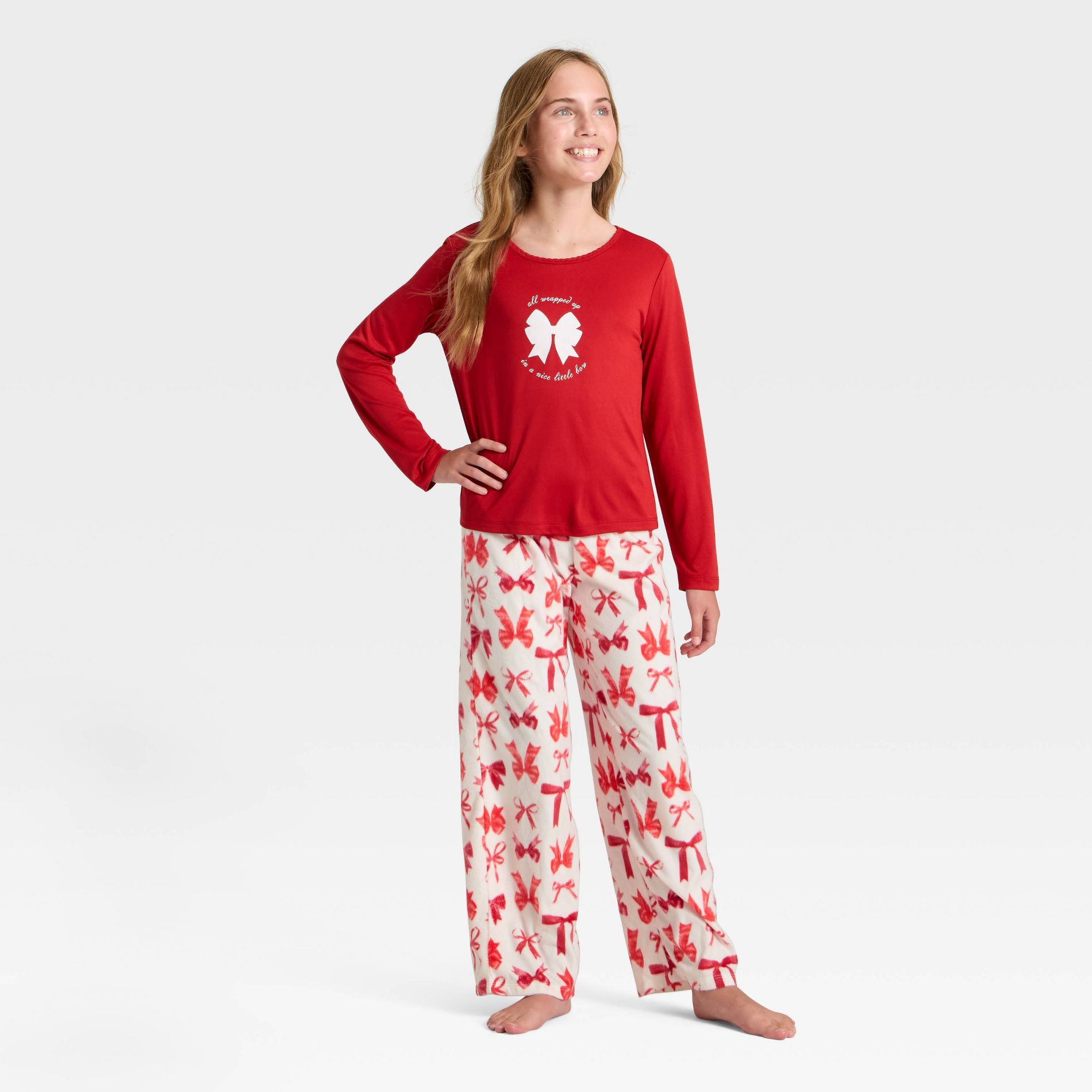 Girls' 2pc Bows Long Sleeve Holiday Pajama Set - Cat & Jack™ Red
