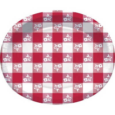  24ct Red Gingham Oval Plates Red 