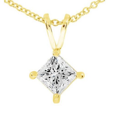 Pompeii3 1/2ct Princess Cut Real Diamond Gold Necklace Pendant 14k Yellow Gold
