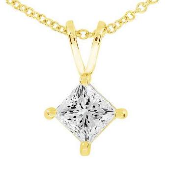 Pompeii3 1/2ct Princess Cut Real Diamond Gold Necklace Pendant 14k Yellow Gold