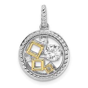 Black Bow Jewelry Platinum & Gold Tone Sterling Silver & CZ Circle Pendant, 15mm - 1 of 4