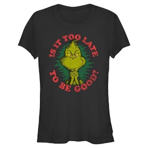 Junior's Dr. Seuss Christmas Grinch Is it too Late T-Shirt - 1 of 4