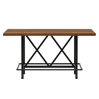 Lirago Brown 62.99" Farmhouse Bar Table 35.43Hx31.49Wx62.99L Manufactured Wood Metal Frame Counter Height