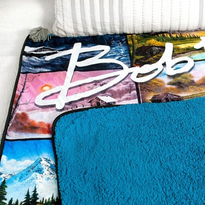 Bob Ross Oversized Fleece Sherpa Throw Blanket with Art Prints