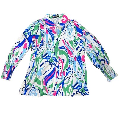 INSPIRE CHIC Women's Casual V Neck Floral Roll Up Long Sleeve Chiffon Button Down Fashion Blouses