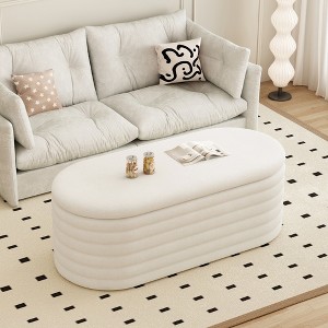 VYNXARIA Storage Chenille Ottoman Bench Upholstered Fabric Storage Bench End of Bed Stool with Safety Hinge - 1 of 4