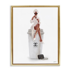 Stupell Industries Upscale Brand Woman Glam Brunch Coffee Black Floater Framed Canvas Wall Art - 1 of 4