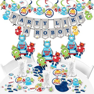 Big Dot of Happiness Gear Up Robots - Birthday Party or Baby Shower Supplies - Banner Decoration Kit - Fundle Bundle