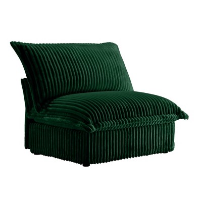 Vynxaria Modern Armless Sofa Green Corduroy, Removable Covers, 100% High-Density Foam, Sturdy Wood Frame (300lbs/Seat), Deep Seat