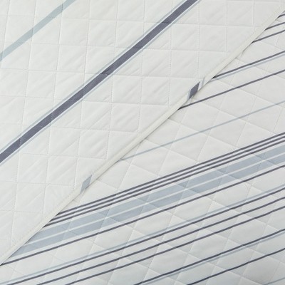 Ivory and Gray Reversible Microfiber Full Quilt Set